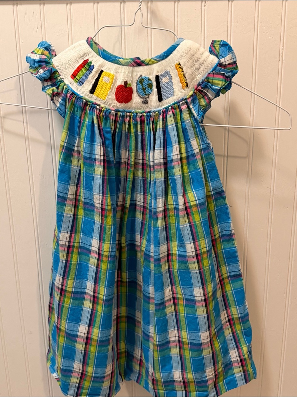 Girls Blue Plaid Smocked School-Themed Dress 2T Smock the Flock